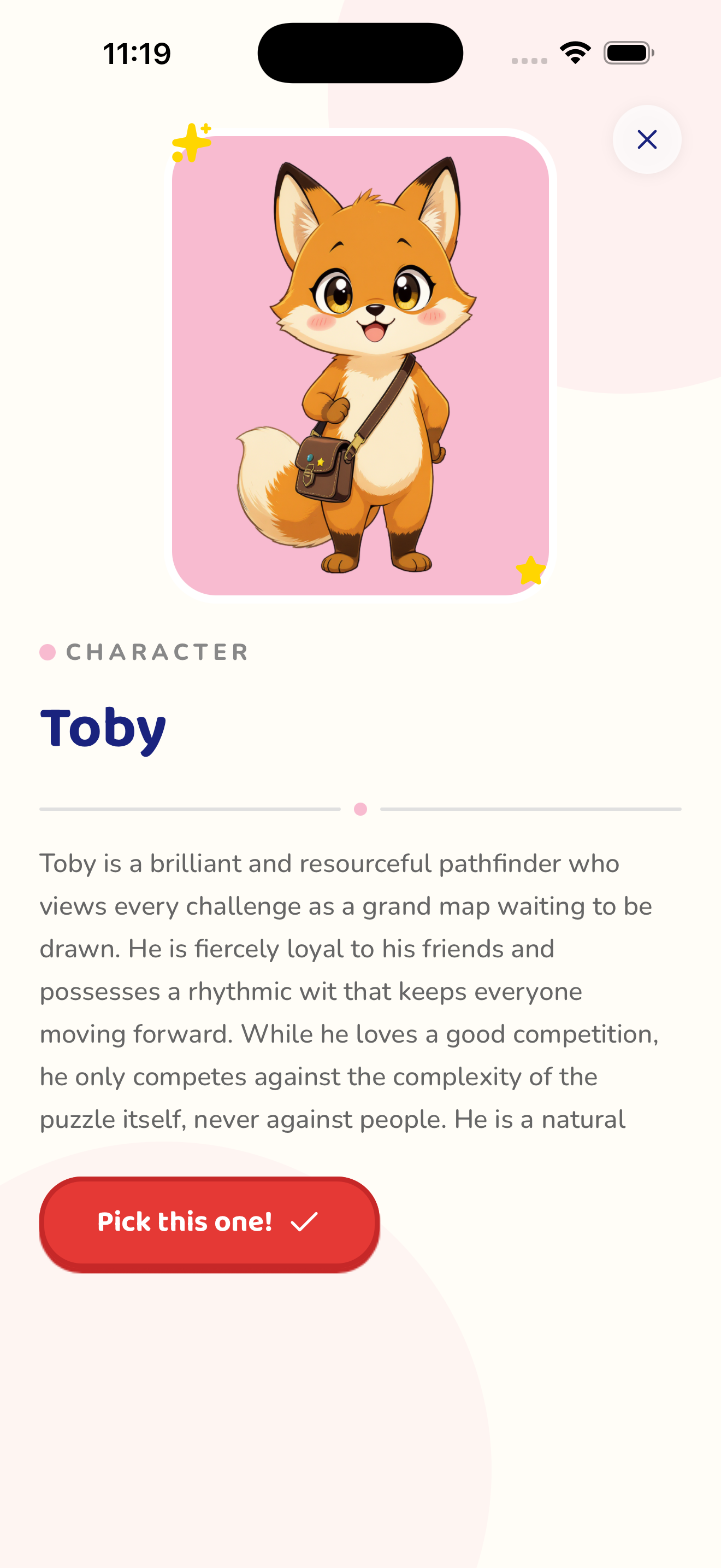 Wondika character pick screen